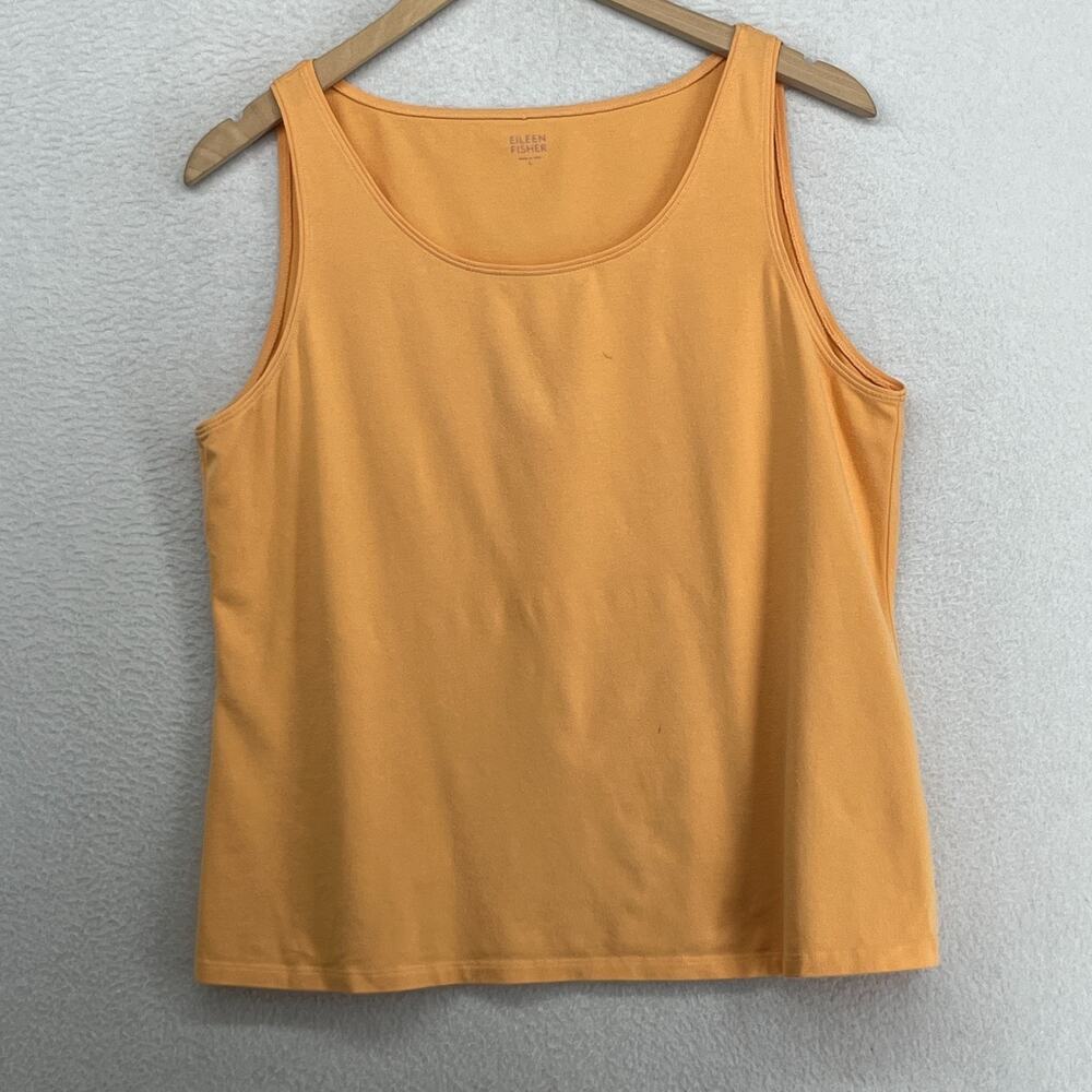 EILEEN FISHER Tank Top L Stretch Organic Cotton Jersey Scoop Neck Orange USA